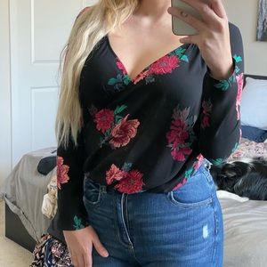 Long sleeve black floral blouse